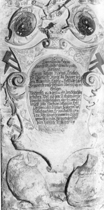 Epitaph des Obereinfahres Johann Michael Truebels (Werte unserer Heimat – Mansfelder Land, Autorenkollektiv, Akademieverlag Berlin, 1982)