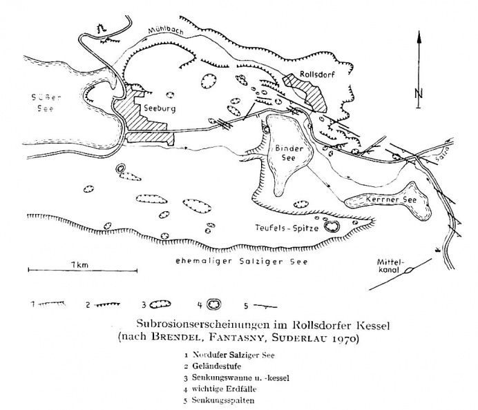 Karte der Subrosionserscheinungen im Raum Rollsdorf-Seeburg (nach BRENDEL, FANTASNY, SUDERLAU 1970) 