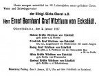 Ernst Bernhard Graf Vitzthum von Eckstädt - Todesanzeige