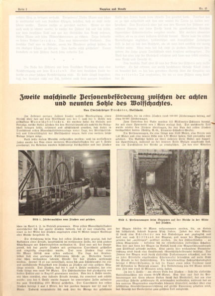 1934 Heft 15  Seite 2 Personenbeförderung im Wolfschacht (bearbeitet)