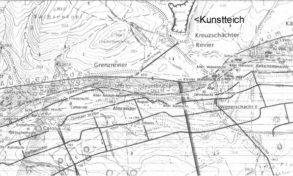 Übersichtskarte - Der Kunstteich im Abbaurevier westlich von Wettelrode