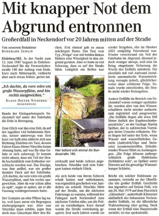 Artikel in der „Mitteldeutschen Zeitung - Eisleben“ vom 14.06.2007