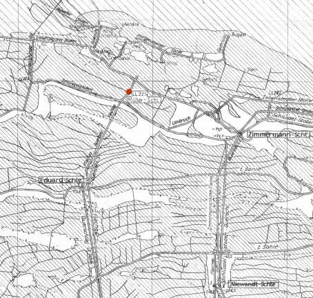 Bergschadenkundliche Analyse MM (Auschnitt Bergbauriss  mit Müllerschacht)