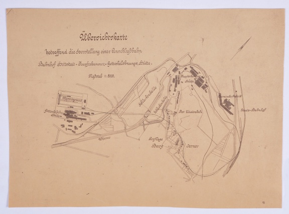Übersichtskarte betreffend die Herstellung einer Anschlussbahn Bahnhof Hettstedt-Kupferkammer-Gottesbelohnungs-Hütte. Herkunft/Rechte: Mansfeld-Museum im Humboldt-Schloss (CC BY-NC-SA)