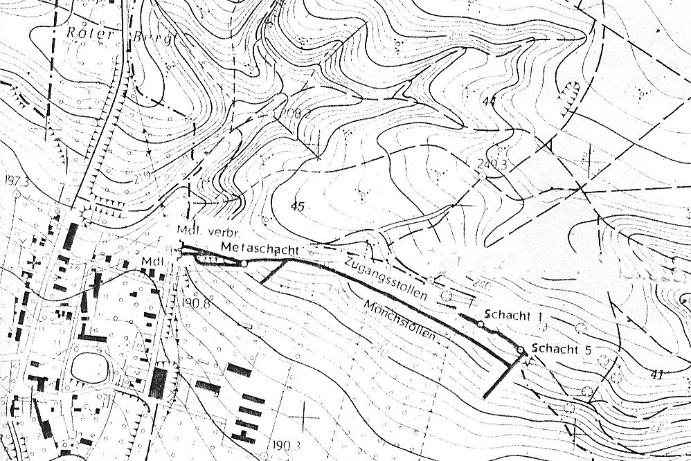 Übersichtskarte des Bergbaus im Bereich des Mönchstollens (Archiv Dr. S. König)