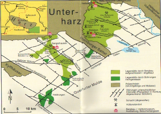 Übersichtskarte Mansfelder Kupferschieferbergbau (Archiv Spilker) 